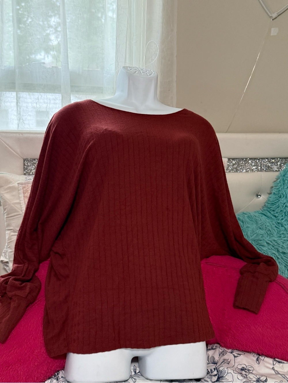 Buckle Ribbed Boatneck Sweater - Burgundy - Picture 3 of 6